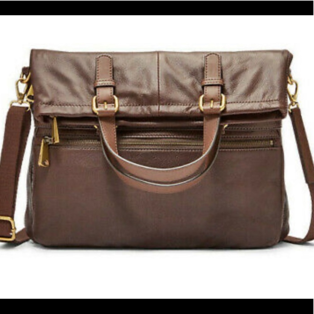Fossil Explorer Fold Over Tote Espresso Brown